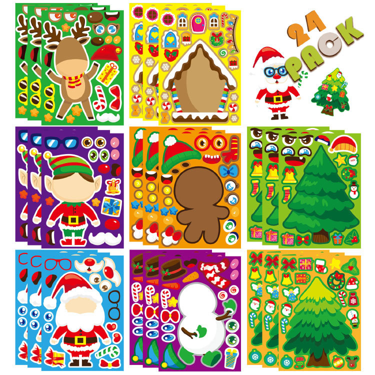 Party Games Phone - Urocze świąteczne naklejki-puzzle, kreskówkowy Święty Mikołaj,